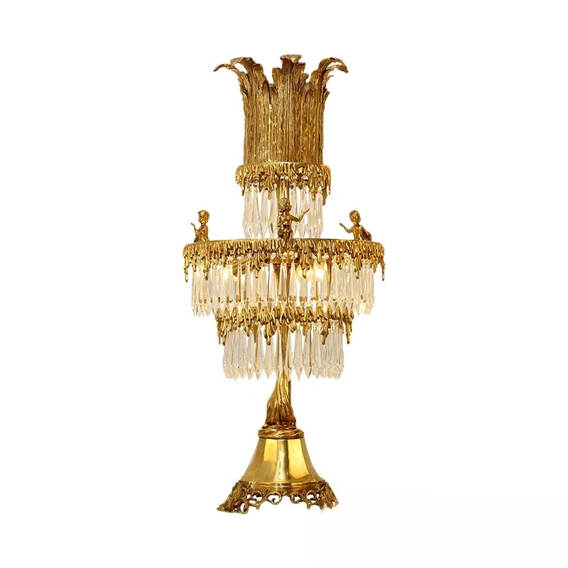 French all-copper crystal lamp, European-style living room bedroom dewaxing bedside, creative decorative retro angel desk lamp