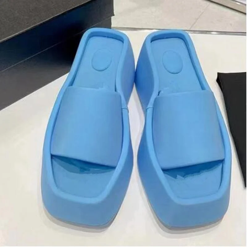 2023 Summer Brand New Women Single Band Platform Sandals Black Nylon Chunky Platform Wedges Slipper Sandals