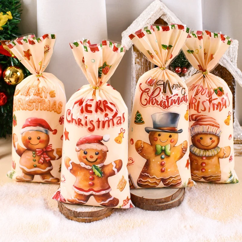 25/50pcs Christmas Candy Bags Gingerbread Man Gift Bag Christmas Decorations 2024 Navidad Xmas Gifts Cookies Packing Supplies