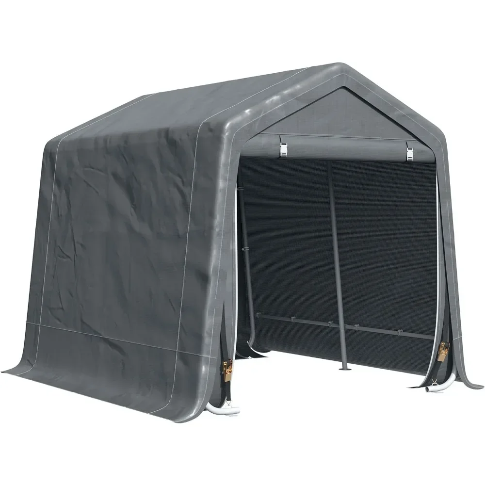 

9' x 8' Carport Portable Garage, Heavy Duty Storage Tent, Patio Storage Shelter w/Anti-UV PE Cover and Double Zipper Do