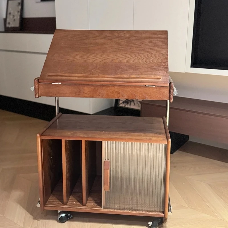 Medieval bedside table movable solid wood side cabinet, sofa side feeling medieval style living room storage cabinet