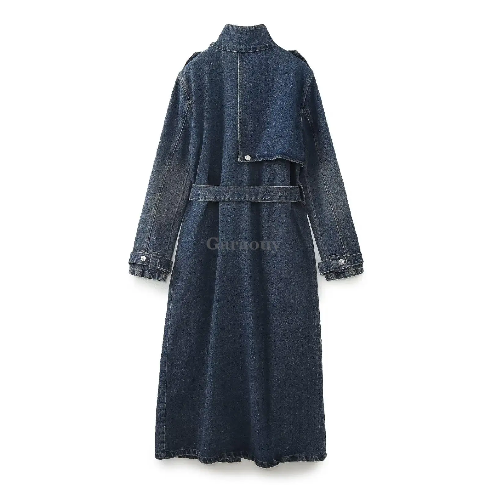 Garaouy 2023 Autumn Winter Chic Women Stand Collar Belt Denim Trench Coat Female Casual Versatile Long Cowboy Overcoat Jackets