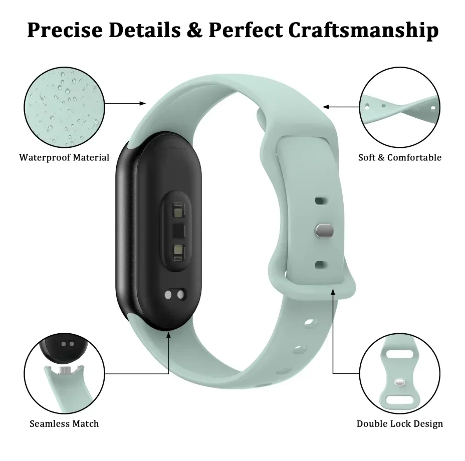 Xiaomi Mi Band 10/9/8 NFCスマートウォッチ用ソフトシリコンストラップ、交換可能なスポーツブレスレット、通気性のあるMi Band 10用ストラップ