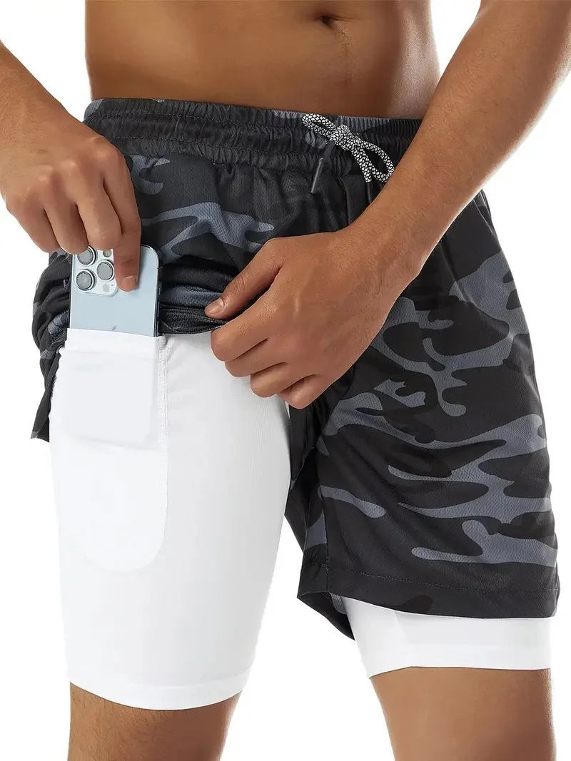 

2026 summer double-deck Men Sports Shorts with Liner Pockets Towel Loop Quick Dry Lightweight Men's Breathable casual Shorts