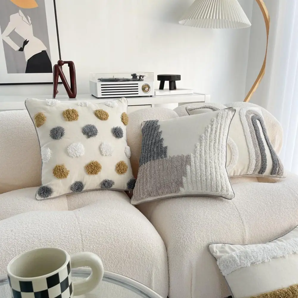 Unique Boho Throw Pillow with Braided Rope Pattern Handmade Tassels Cushion Soft Cotton Linen Textured Cushion for Sofa Bed