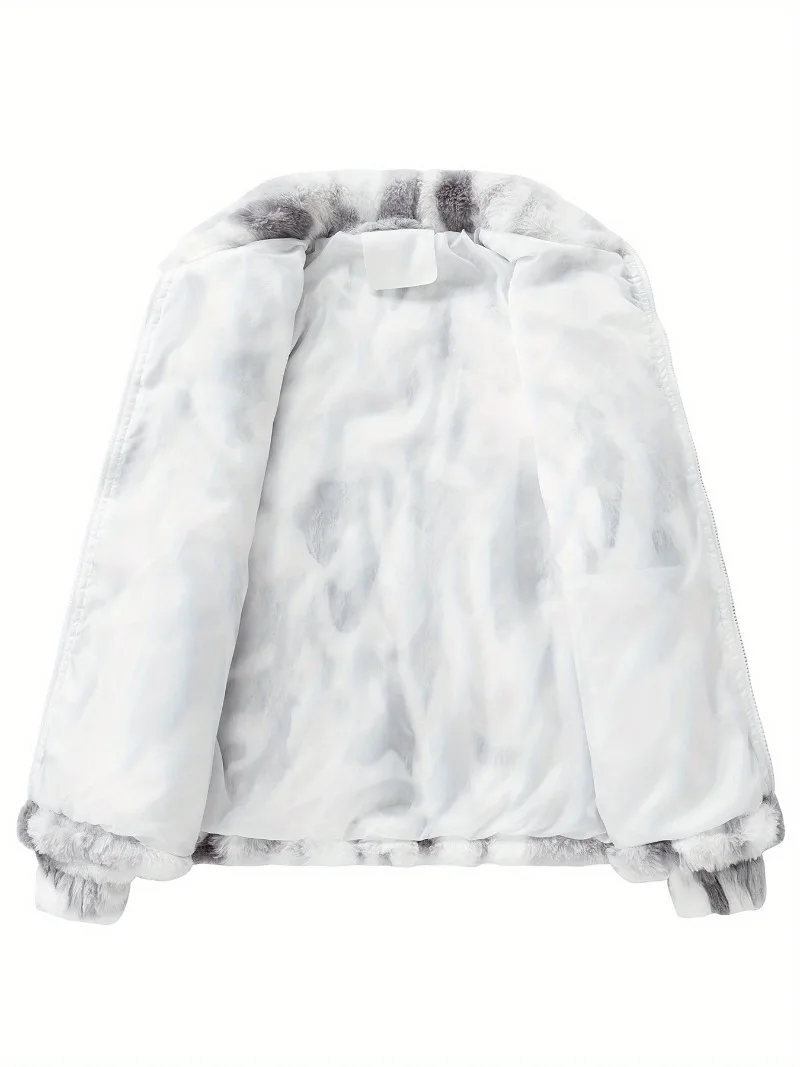 

[Soft Fleece Graffiti Jacket] Men's Soft Fleece-Lined Graffiti Jacket - Pink & White Zip-Up Coat with Removable Badge