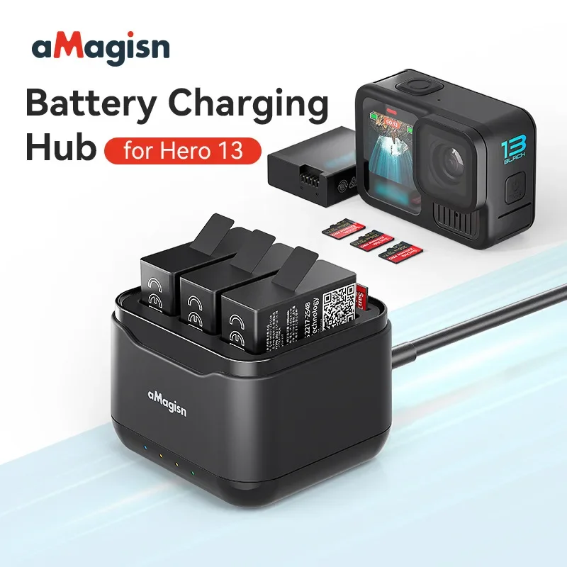 aMagisn Battery Charger Hub for GoPro Hero 13 Camera Accessories Charging Box Dock Manager Stand