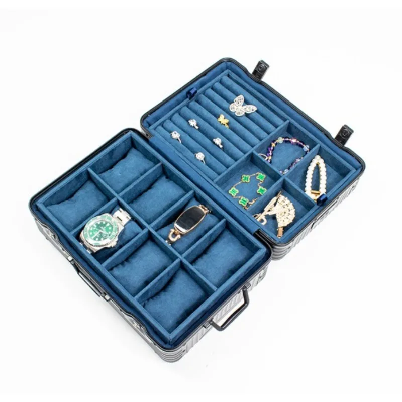 Handheld Jewelry Storage Box with Lock Aluminum Ring Suitcase Large Capacity Portable Bracelet Case Multifunctional Bangle Boxes