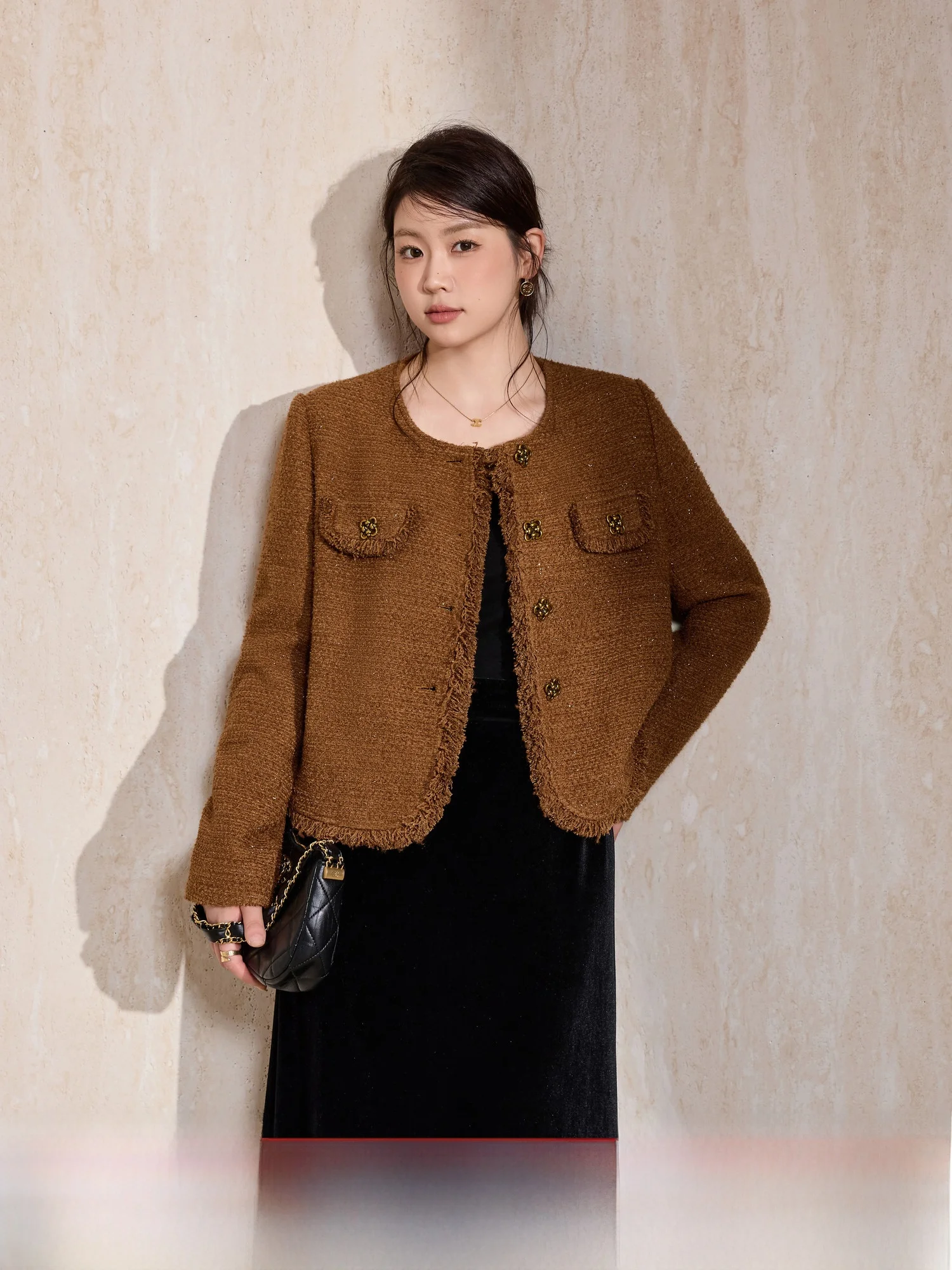 

Blue Language Large Size Women's Coffee round Ne Small Fraance Sle Jaet New Spring Old Money Sle High End Feeling Top