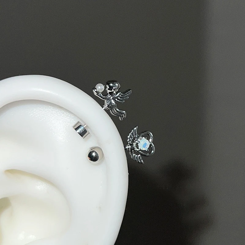 1 PCS Love Wings Fairy Wand Silver Color 316L Stainless Steel Ear Bone Nail for Women