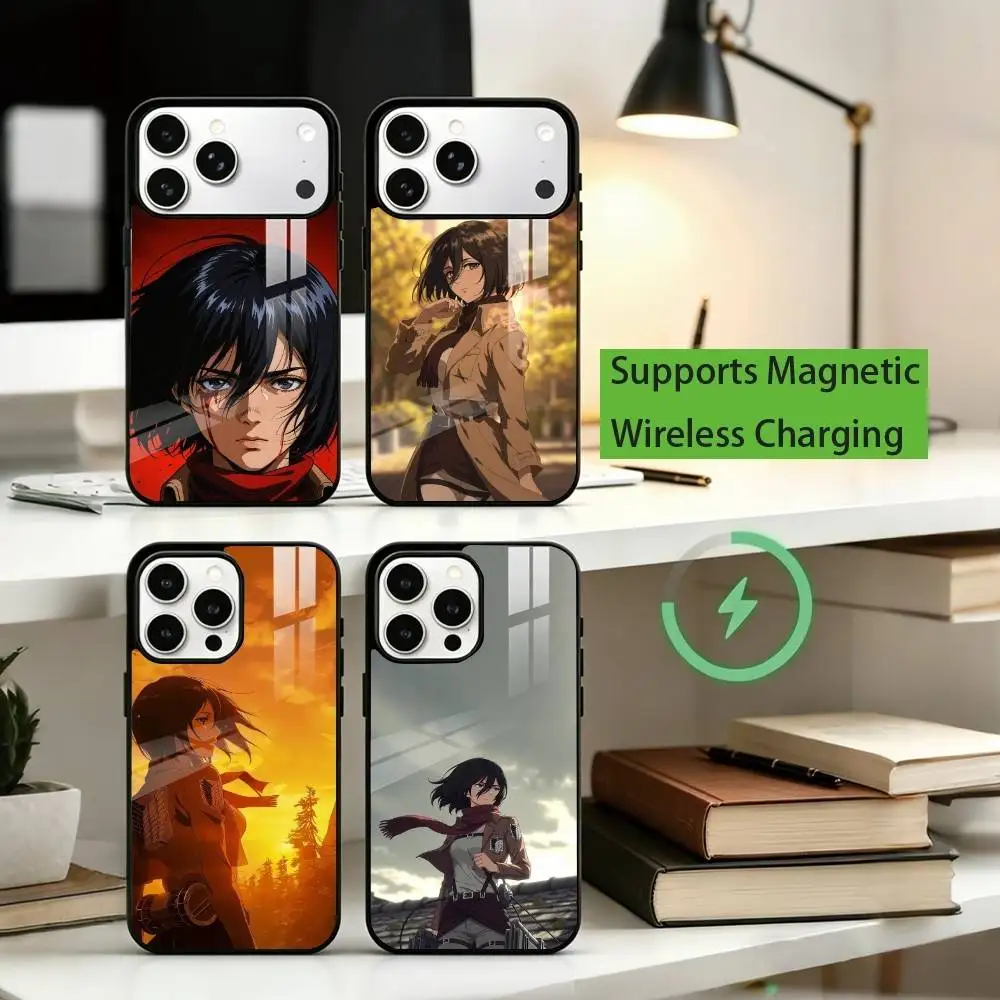 

Anime Attack on Titan Mikasa Ackerman Phone Case For iPhone17,16,15,14,13,12,11 Plus,Pro Supports Magnetic Wireless Charging