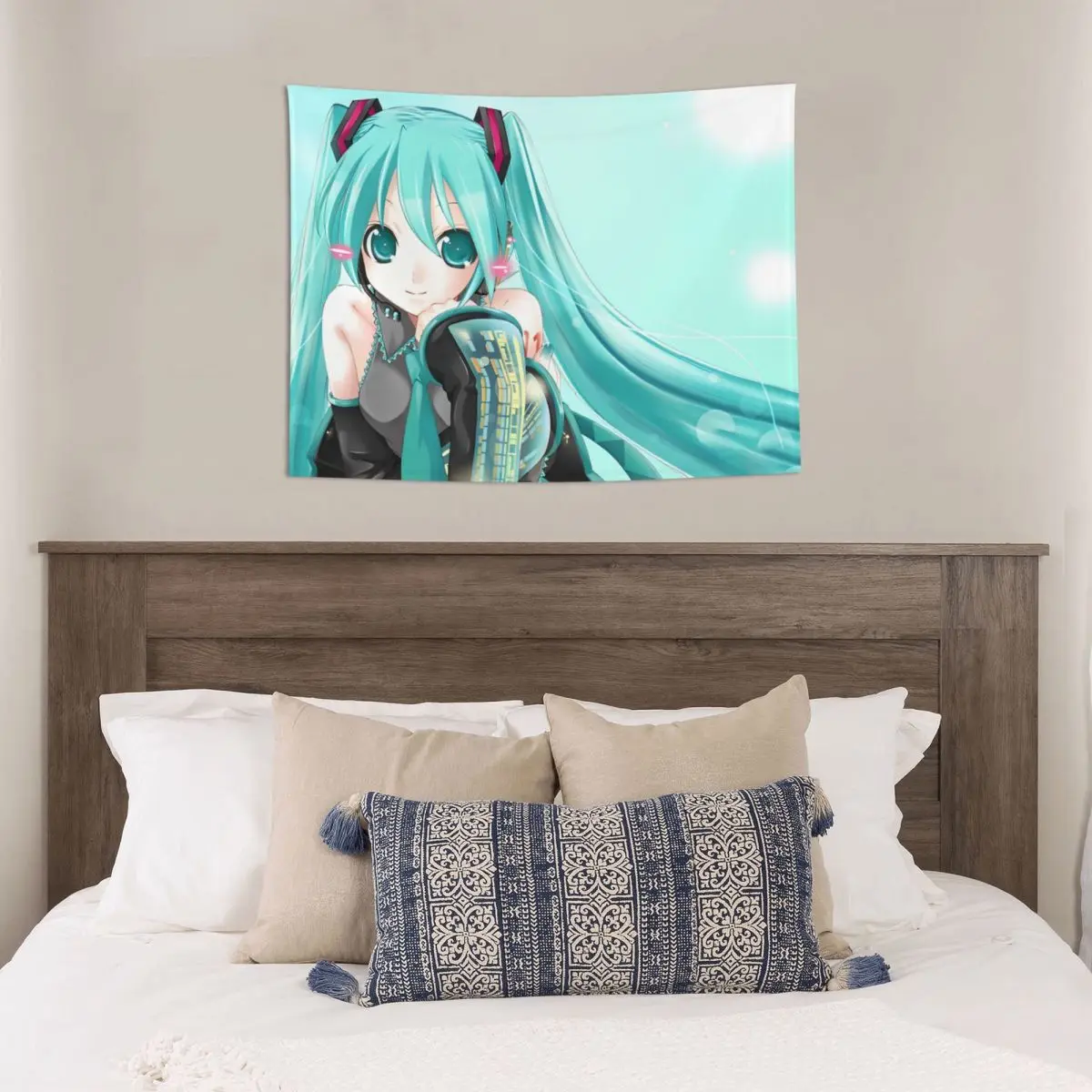 H atsune Mikuอะนิเมะพรมที่มีสีสันโพลีเอสเตอร์แขวนผนังตกแต่งผนังตารางปกศิลปะพรม
