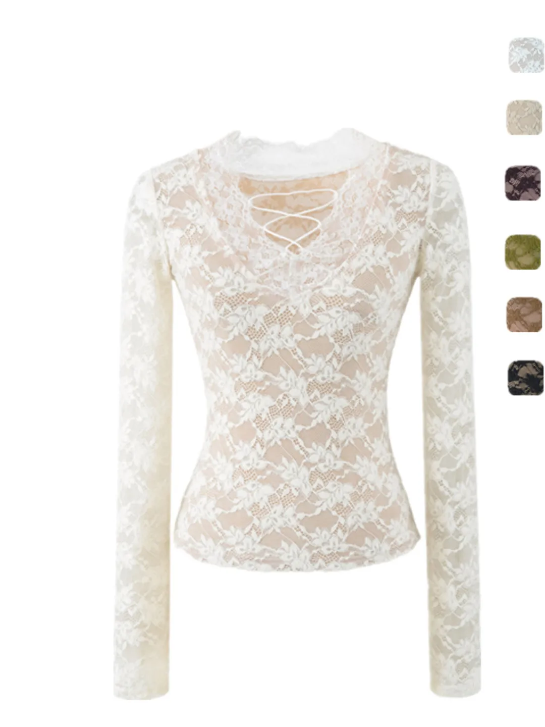 

Slimming Effect Low Cut V Ne Cross Tie Long Sve Lace irt Street Sle Breathable Skin Friendly ort Length Pure Color