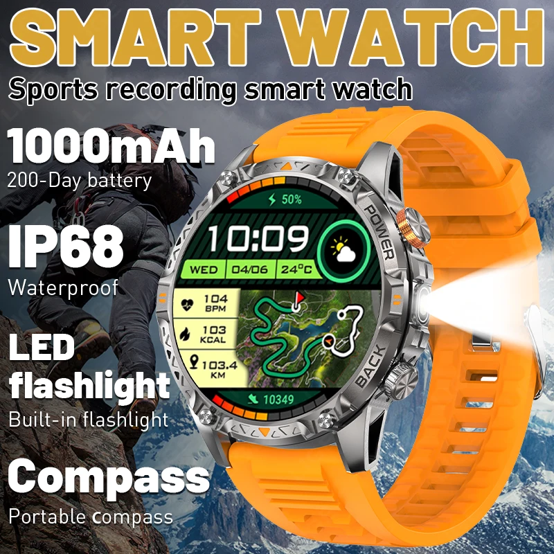 

New Military Outdoor Smart Watch Men 1000mAh Battery Ultra For T-Rex 3 Waterproof Sports Fitness Tracker Flashlight Smartwatch