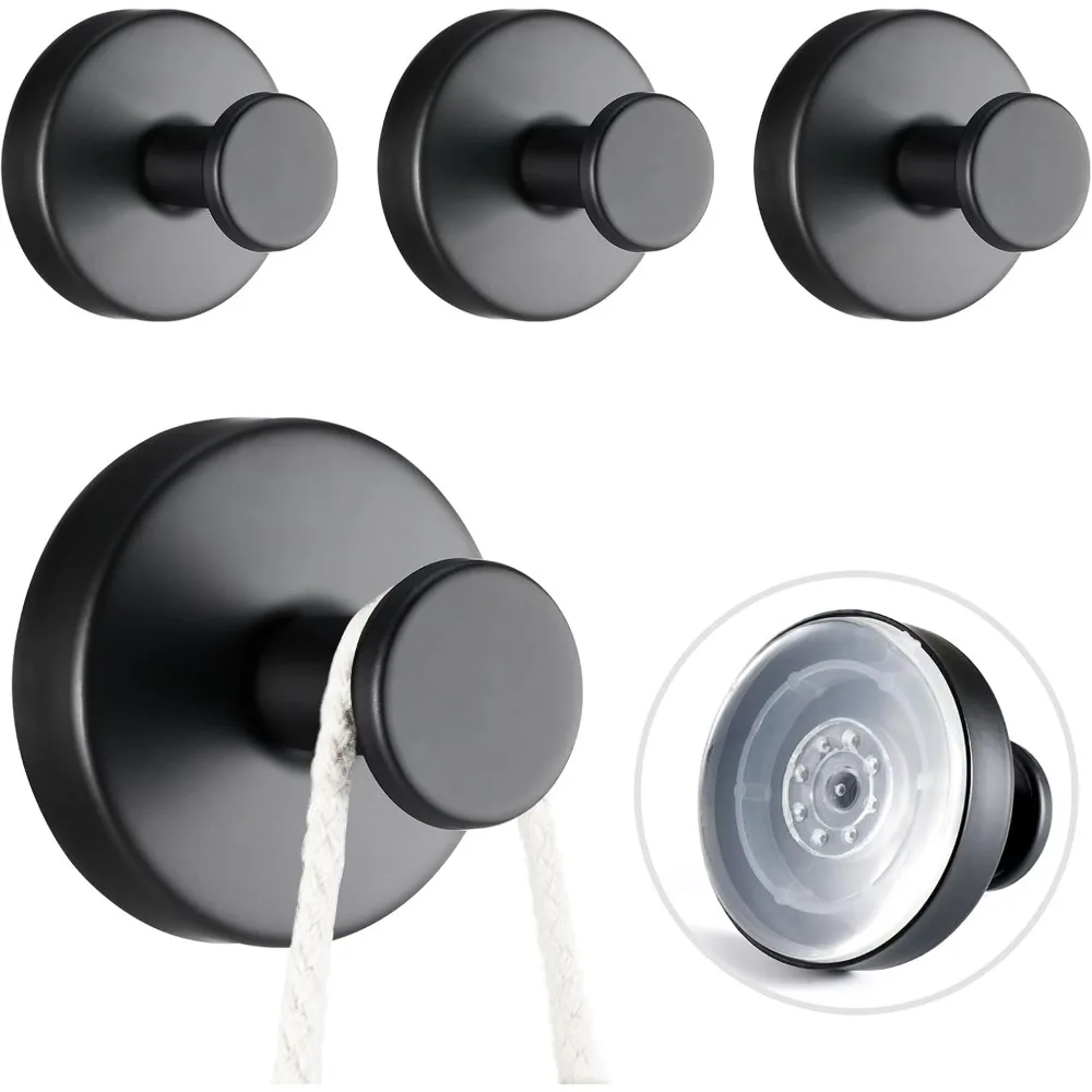 

4 PCS Suction Cup Hooks for Shower, Stainless Steel No Drill Towel Hooks, Reusable Sticky Silicone Base for Bathroom Wall, Glass