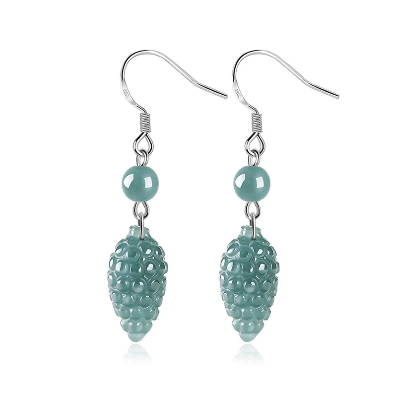 

Natural A-grade Jade Blue Water Pine Cone Earrings S925 Silver Ice Jadeite Fashionable Women's Gifts Jewelry Drop Shipping