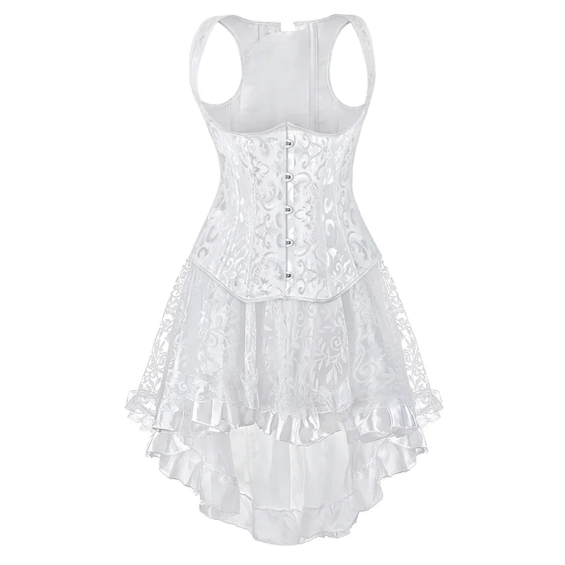 

Underbust Corset Dress Wedding Bride Tutu Skrits Lace Set Plus Size Costume Party Sexy Outfit Vintage Elegant Halloween White