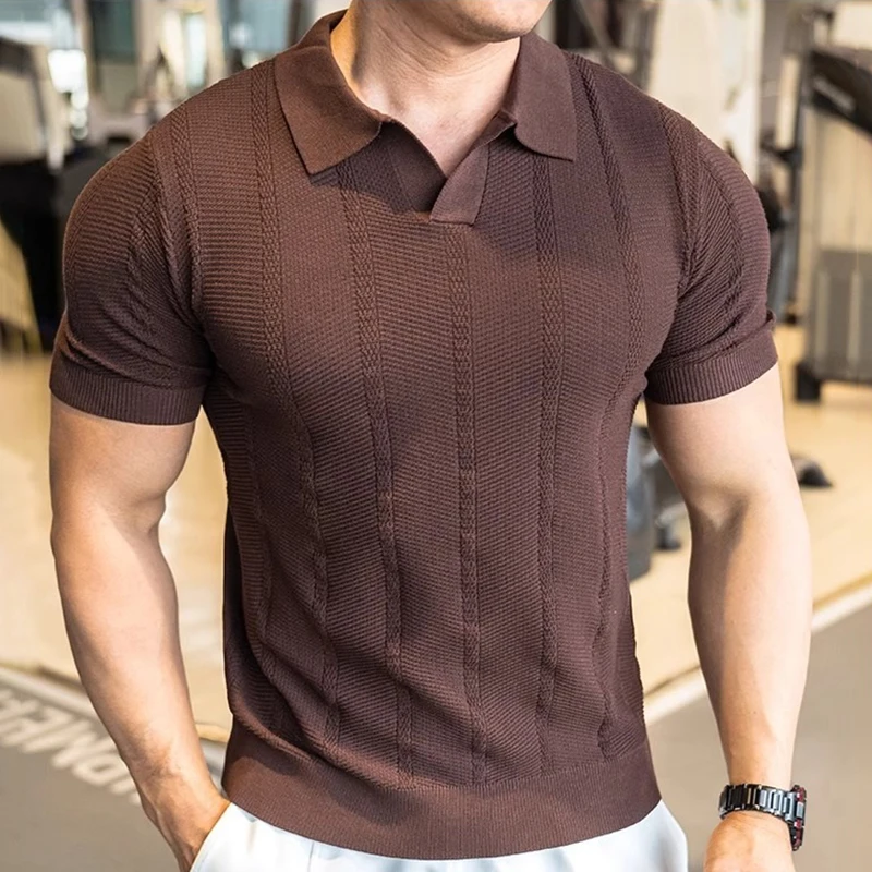 Sommer Business Poloshirt für Herren mit Kragen, Kurzarm, Gestrickt, Einfarbig, Slim Fit, Atmungsaktiv, Schnelltrocknend, Golf T-Shirt – Detail 15