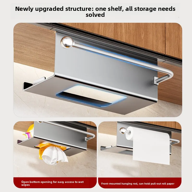 Stainless Steel Wall Mount Tissue Box Holder - No-Drill Paper Towel Dispenser Rack for Kitchen, Bathroom and Home Organization