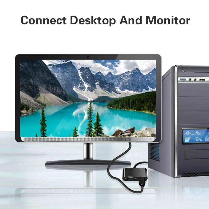 VGA to HDMI-Compatible Adapter Splitter with 3.5mm Audio Converter Support Dual Display for PC Projector HDTV Multi-port