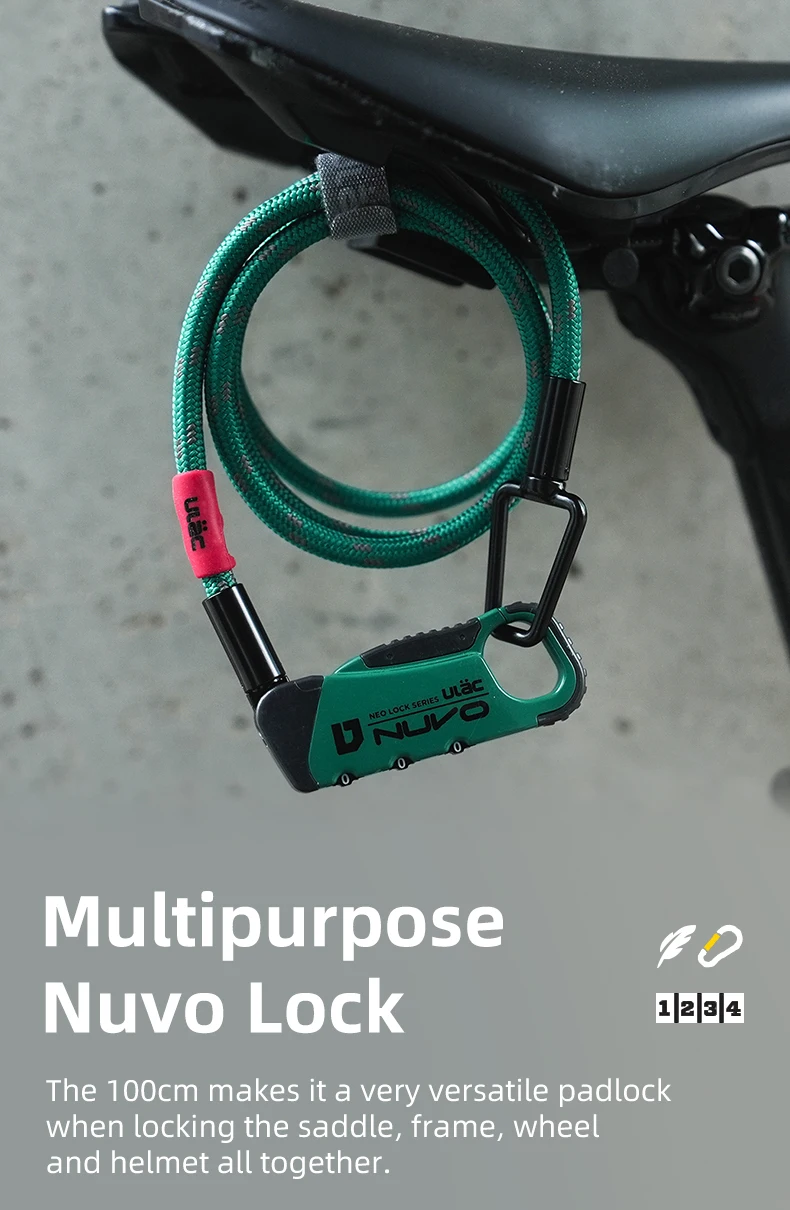ULAC Fahrradschloss Nuvo Lock mit Dreistelliger Zahlencode-Kombination, Multifunktionales Diebstahlsicherungs-Kabelschloss aus UHMWPE-Geflechtmaterial – Detail 1