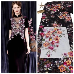 Flowers Sequined Tulle Mesh Lace Fabric Woman Gowns Sewing Mateiral Shiny Sequins Multi Colors Lace 1 Yard 2022 NEW