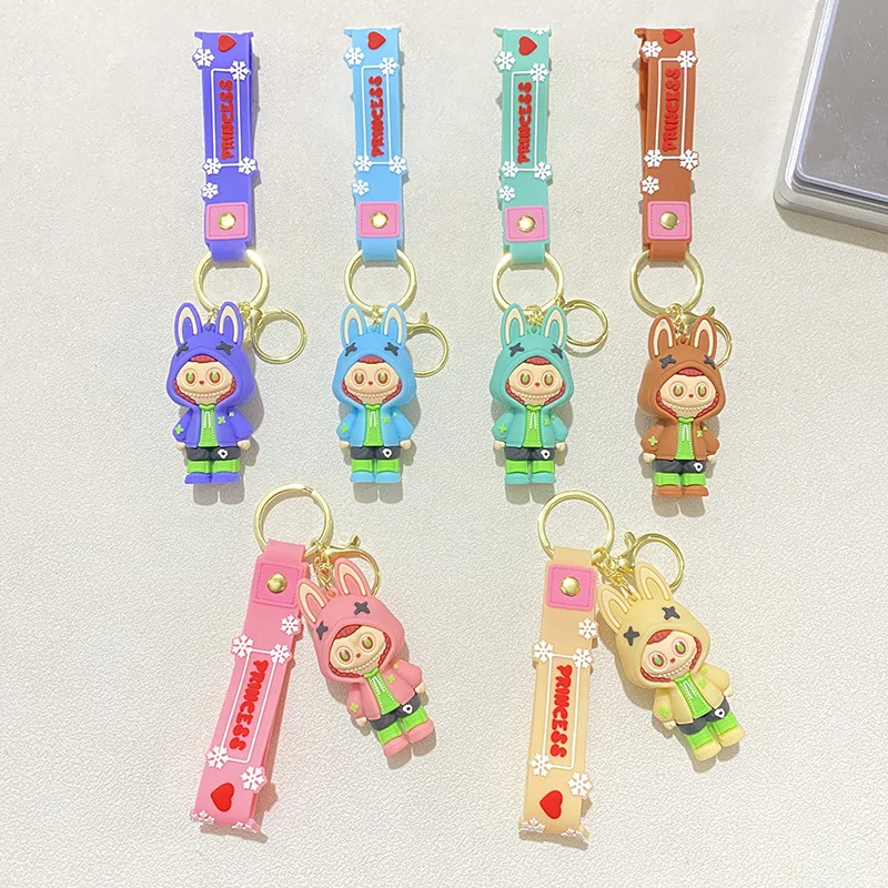 Cute Key Chain Anime Labubu Bucktooth Sheep Car Keychain for Bag Charms Doll Keyring Men Women Jewelry Wholesale Couple Gifts