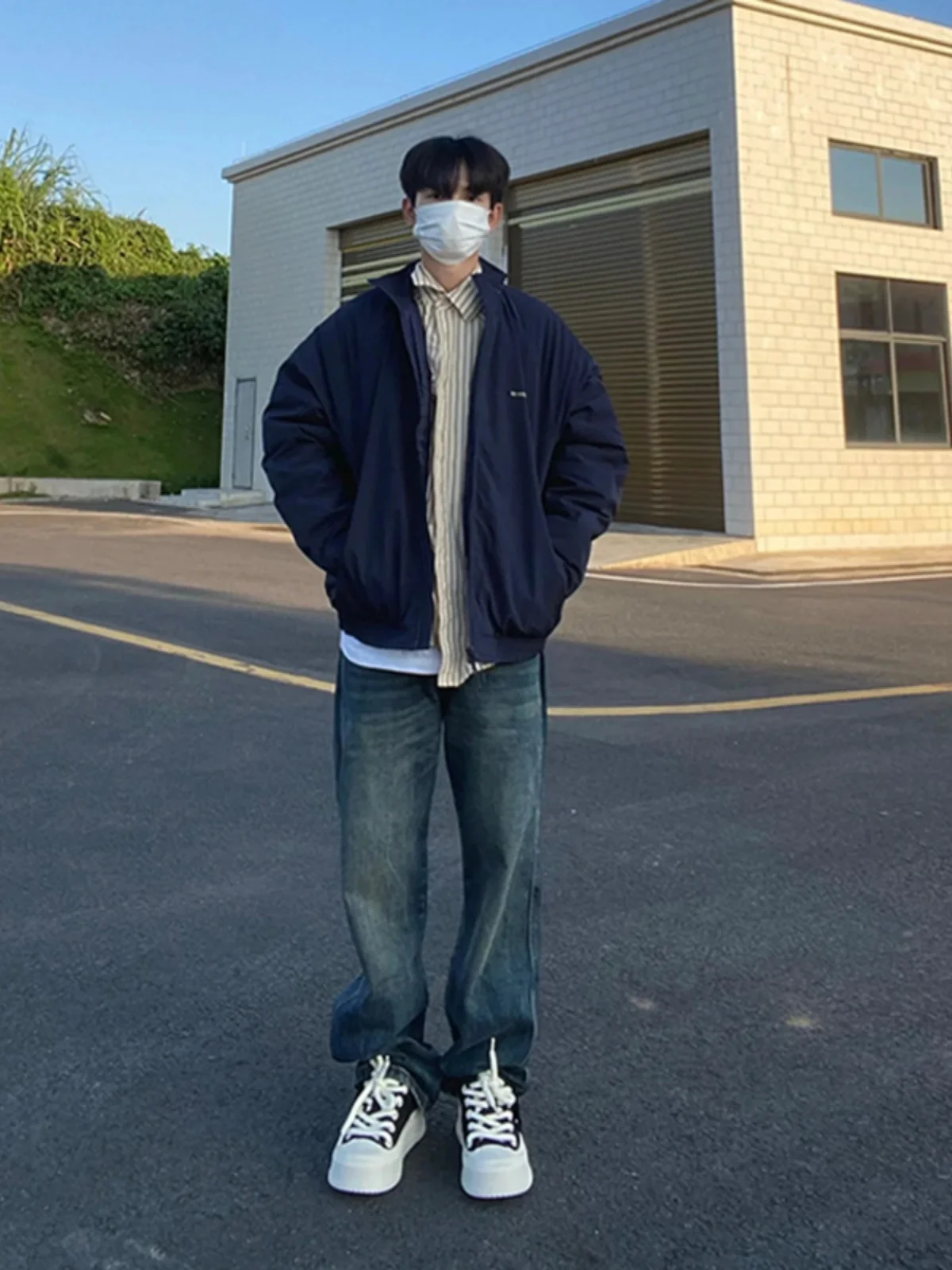 

Retro American Denim Jeans Men's Autumn Winter Trendy Brand Washed Deep Blue Straight Leg Pants High Street Cool Straight Fit