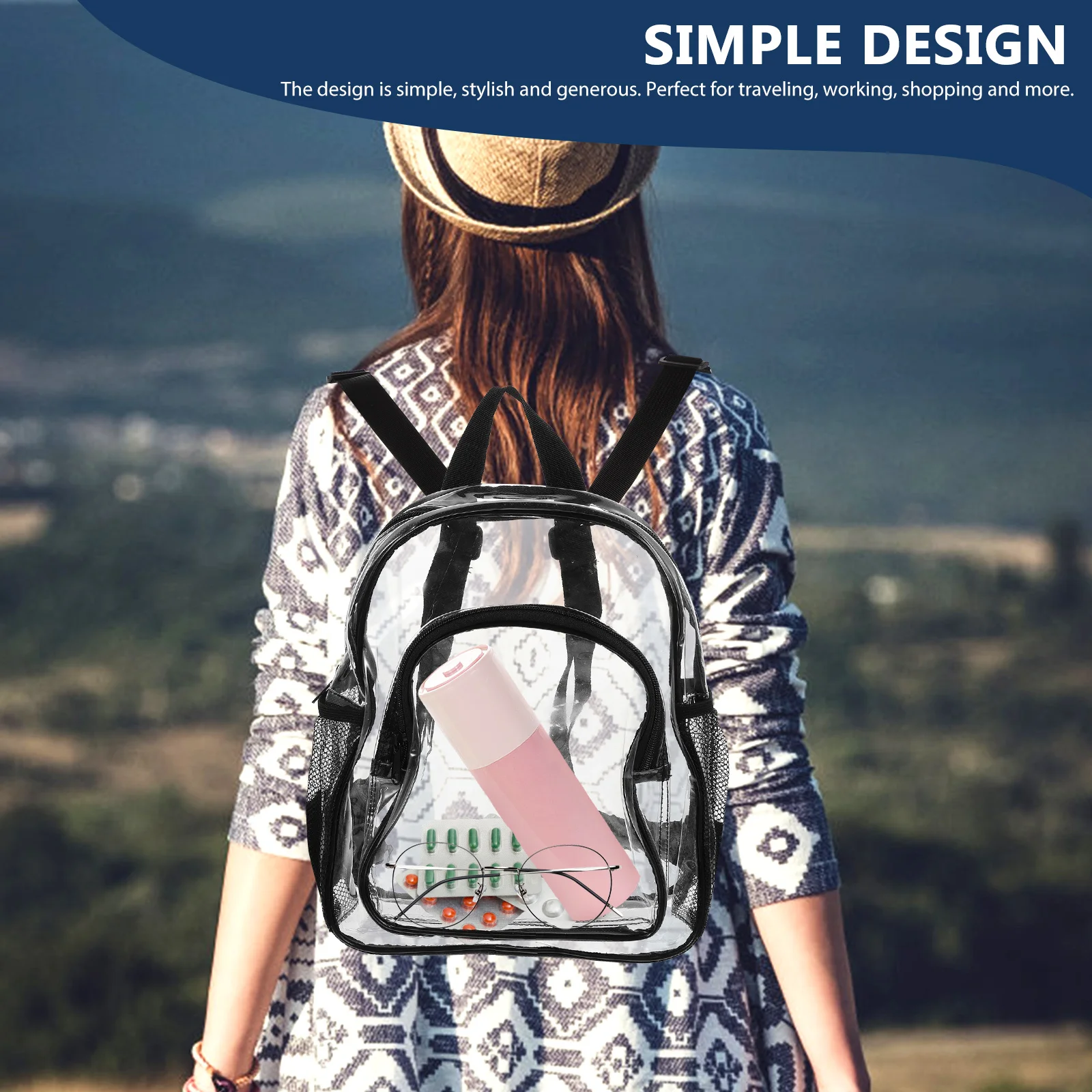 Stylish Transparent PVC Backpack Cute Clear Rucksack Adjustable Strap for Women Travel School Shopping Stadium Approved