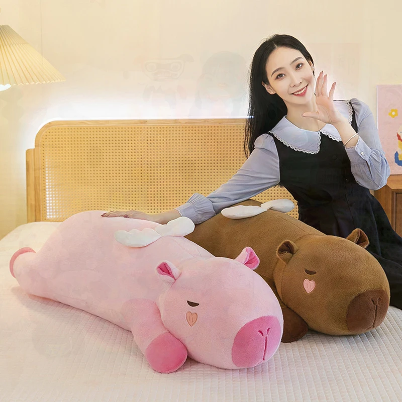 Angel Kapibara Plush Toy for Kids Long Capybara Throw Pillow Ugly Cute Girl Doll Leg Pillow Birthday Christmas Gift for Children