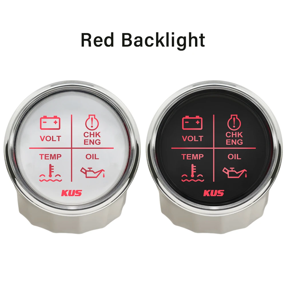 

New KUS Universal Engine 4LED Volt Water Temp Oil Pressure Alarm Indicator Gauge Meter With Red/Yellow Backlight 12/24V