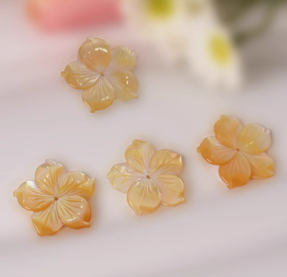 23 * 23MM natural yellow dish shell five petal Bauhinia flower homemade ancient style Hanfu earrings hairpin DIY