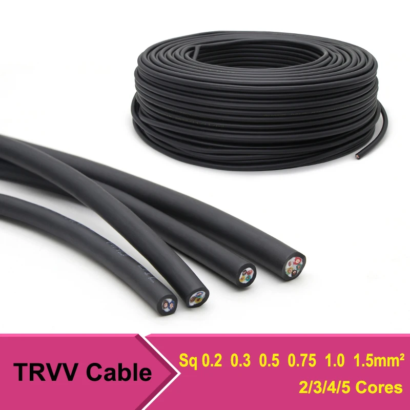 

1/5/10M Sq0.2 0.3 0.5 0.75 1 1.5 mm TRVV Cable 2 3 4 5 Cores PVC Shielded Copper Towline Bend Resistant Drag Chain Flexible Wire