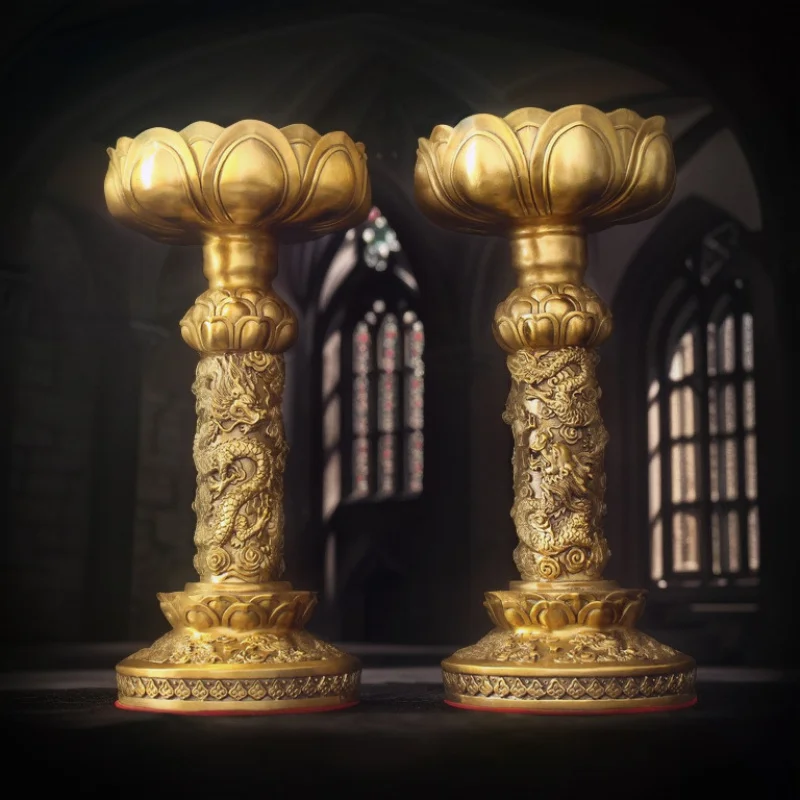 

Copper Candle Holder Brass Lotus Base Candle Holder Buddhist Hall Offering Buddha Home Wedding Dragon Phoenix Double Dragon Cand