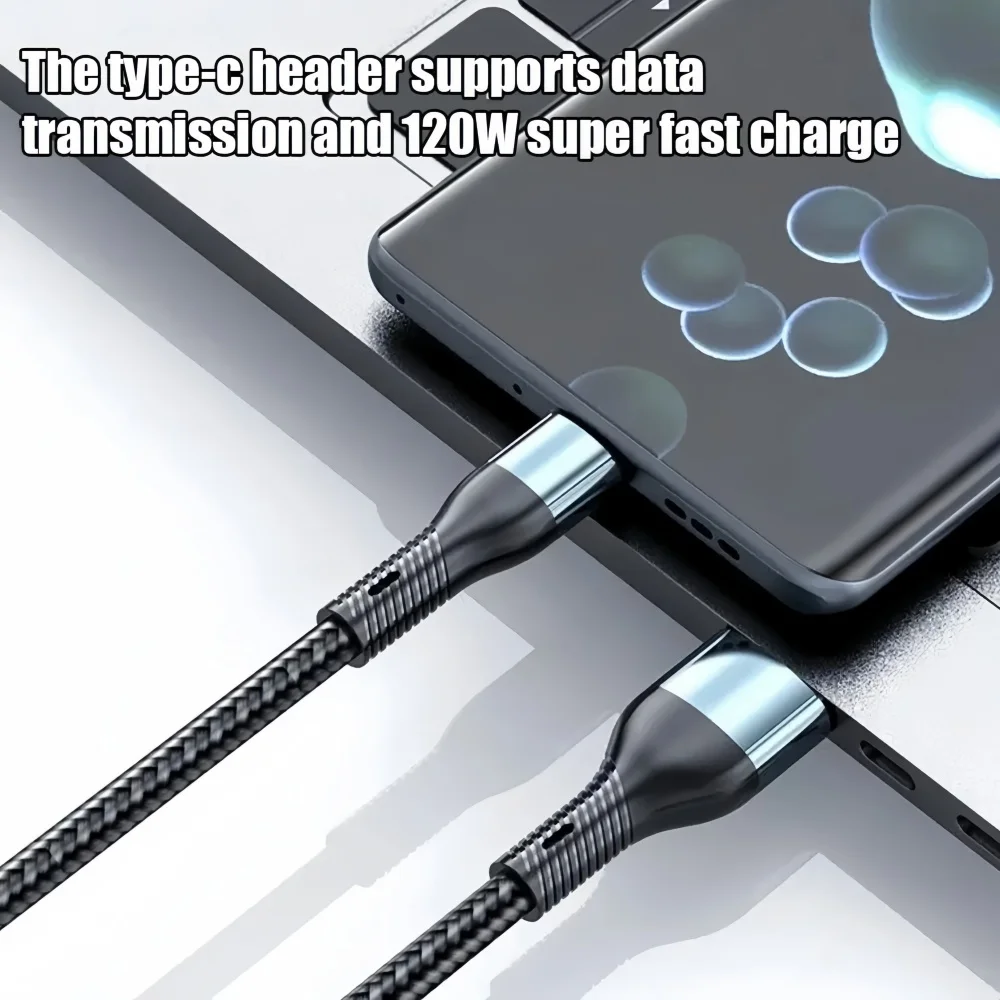 NEW 120W Braided 3 in 1 Fast Charging USB Cable Type C Micro USB Data Cord Compatible for iPhone Samsung Xiaomi  Android Phones