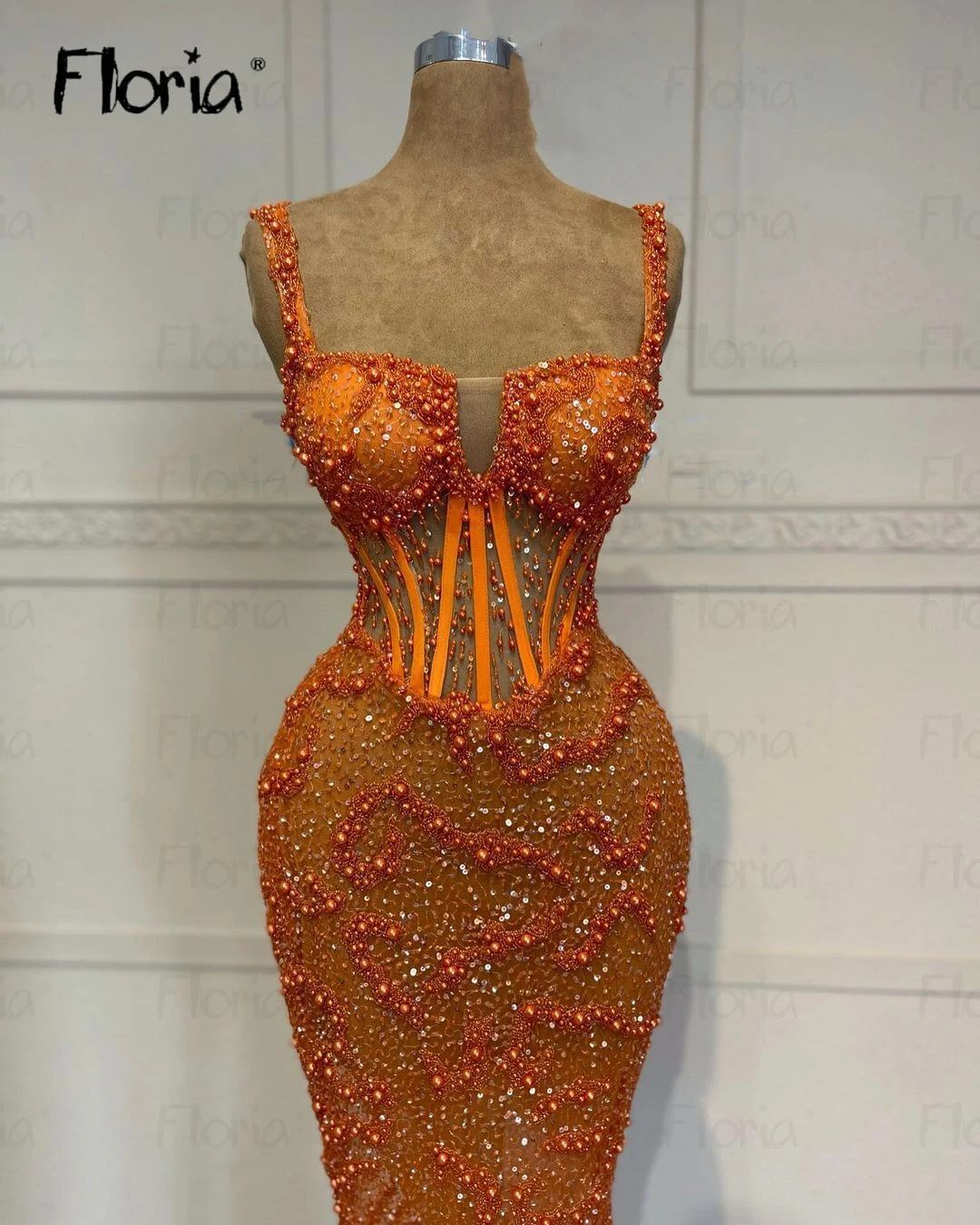 Charming Beading Spaghetti Straps Orange Party Dress Aso Ebi African Cocktail Night Gowns Graduation Party Dresses Customized