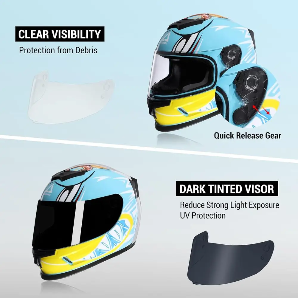 Lightweight Youth Full Face Motorcycle Helmet with Dual Visors, DOT Certified