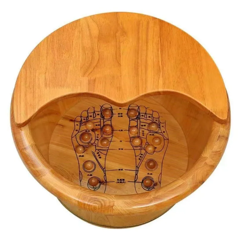 Cedar Wood Foot Soaking Bucket, Massage Foot Bath Basin, 26cm High Insulated Wooden Foot Spa Tub