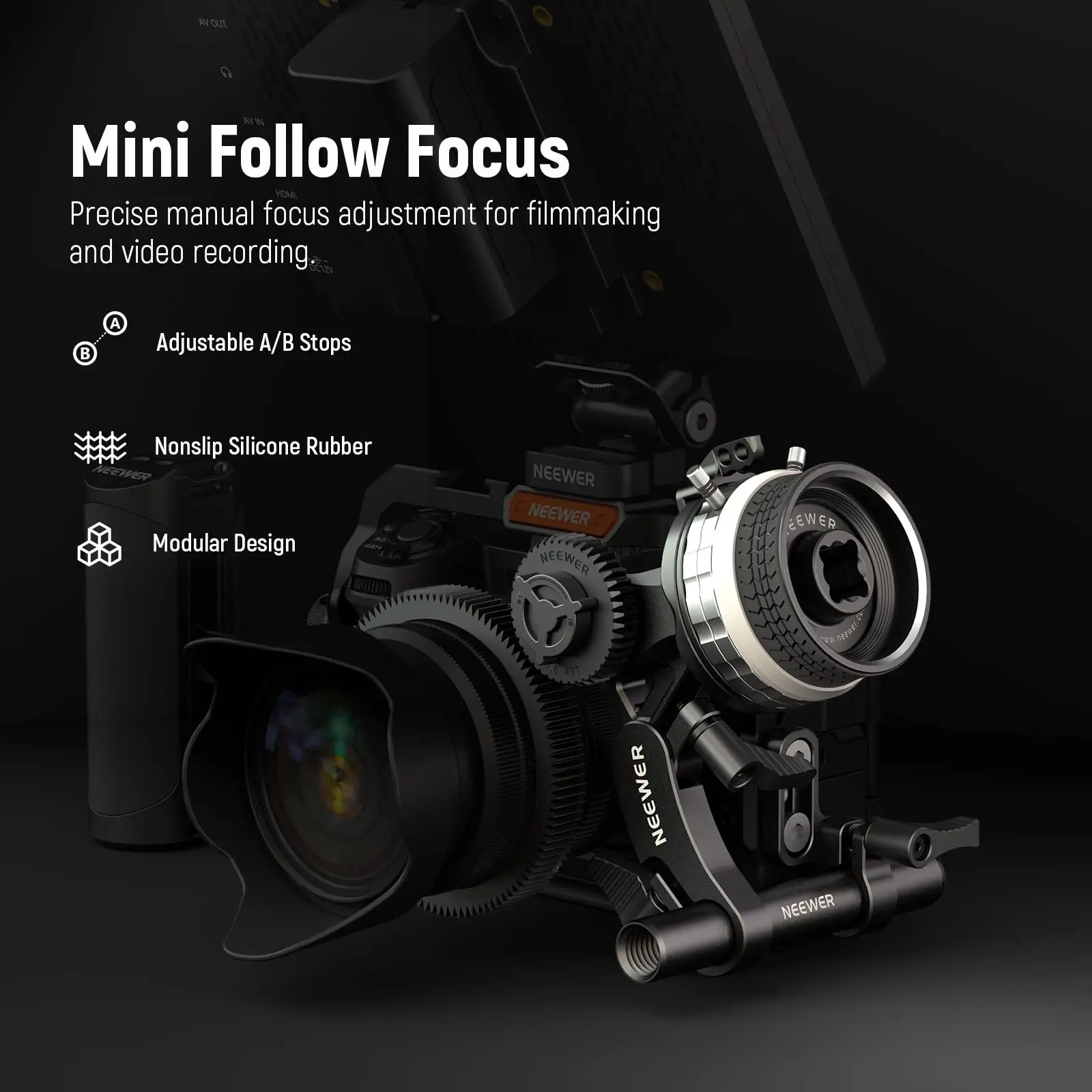 Camera Lens Monitor Cage Manual Wireless Follow Focus NEEWER Mini Follow Focus with A/B Stops