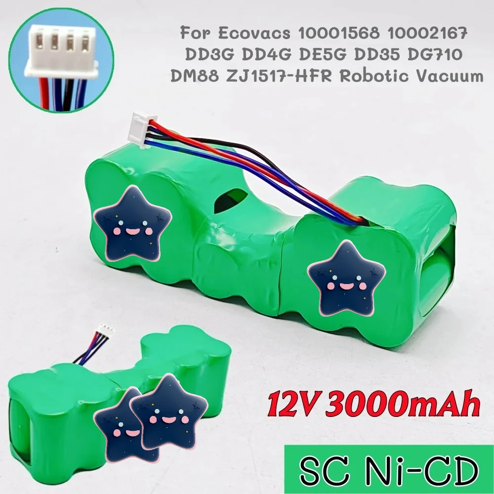 

DE55 12V Ni-CD 3000mAh Battery Pack For Ecovacs Deebot DE5G DM88 902 901 610 Robotic Vacuum Cleaner Battery Parts Accessories