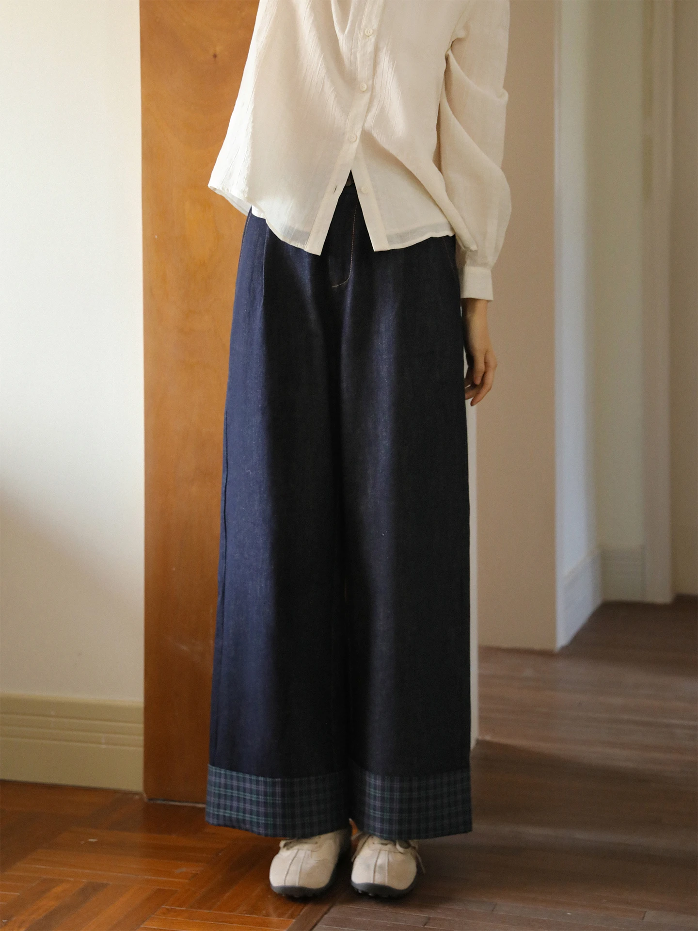 

Nesoulum bon Prologue Wide Leg Denim Jeans High Waist Patchwork id Nine Points Blue Spring Women's Premium Faion