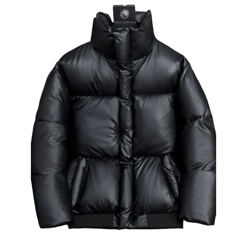 

Мужская модная кожаная парка-пуховик с хлопковой подкладкой, толстая теплая пышная куртка, ветрозащитное зимнее термопальто, большие размеры 5XL