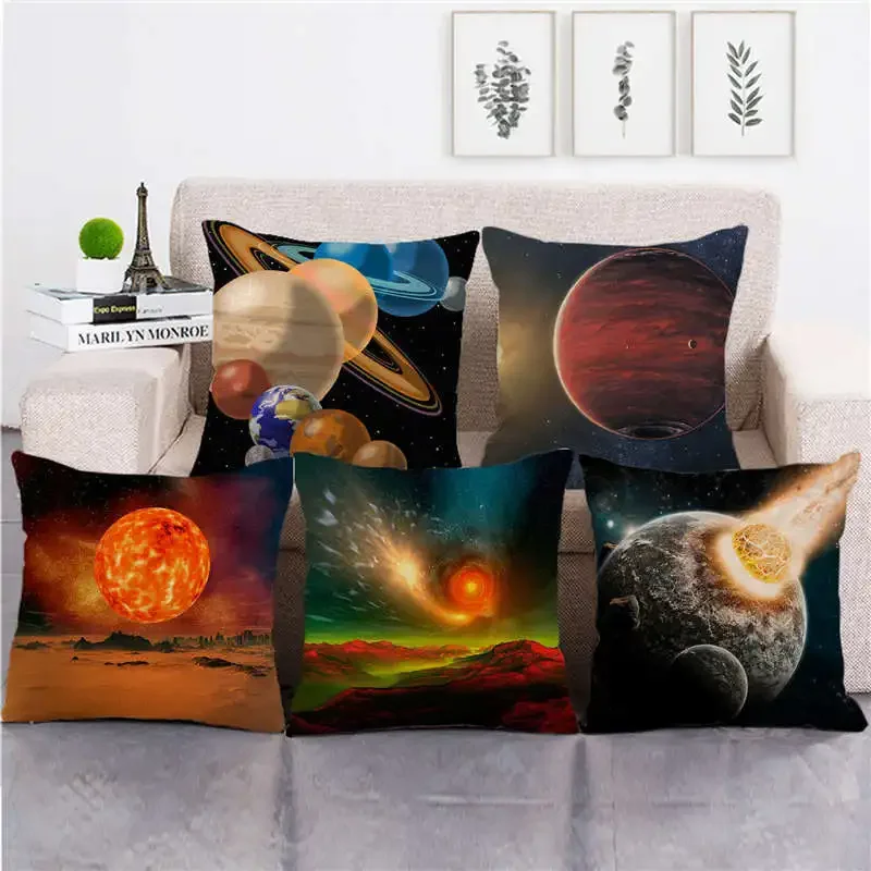 Exquisite Cosmic Pillowcase Colorful Planet  Perfect Gift Bedroom Living Room Sofa Boys  Square