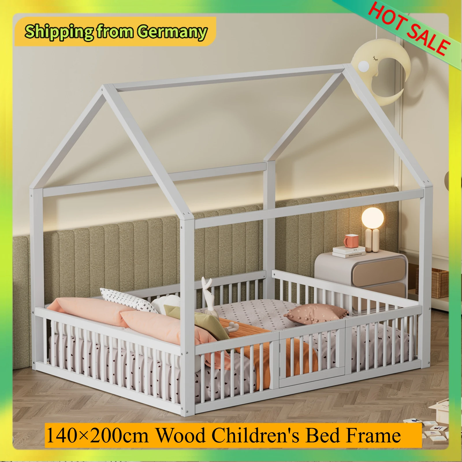 Comanlai 140×200 cm Struttura letto per bambini in legno, Letto matrimoniale in legno massello con protezione anticaduta, Letto per casa con anta,Bianco