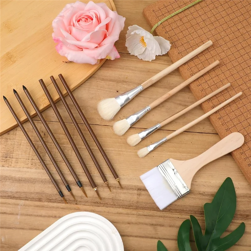 Pottery Glaze Brushes Set,Different Shapes Wood  Brushes With Long Handle Watercolor Oil For Students Artist-AT36