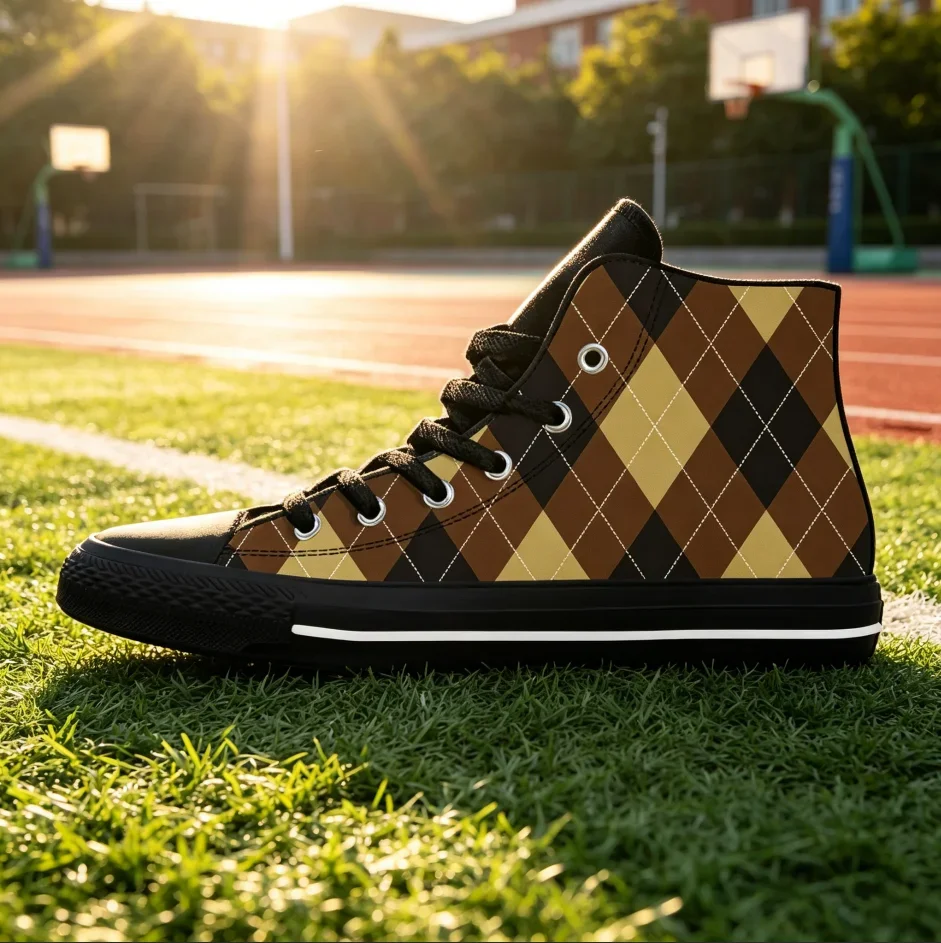 Argyle Diamond Print High Top Sneakers, Summer Lightweight Breathable Casual Shoes Unisex
