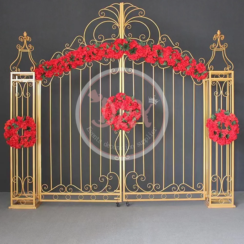 

Luxury Golden Metal Flower Grid Gate Backdrop Wedding Stand Wholesale Metal Stand Arch For Sales