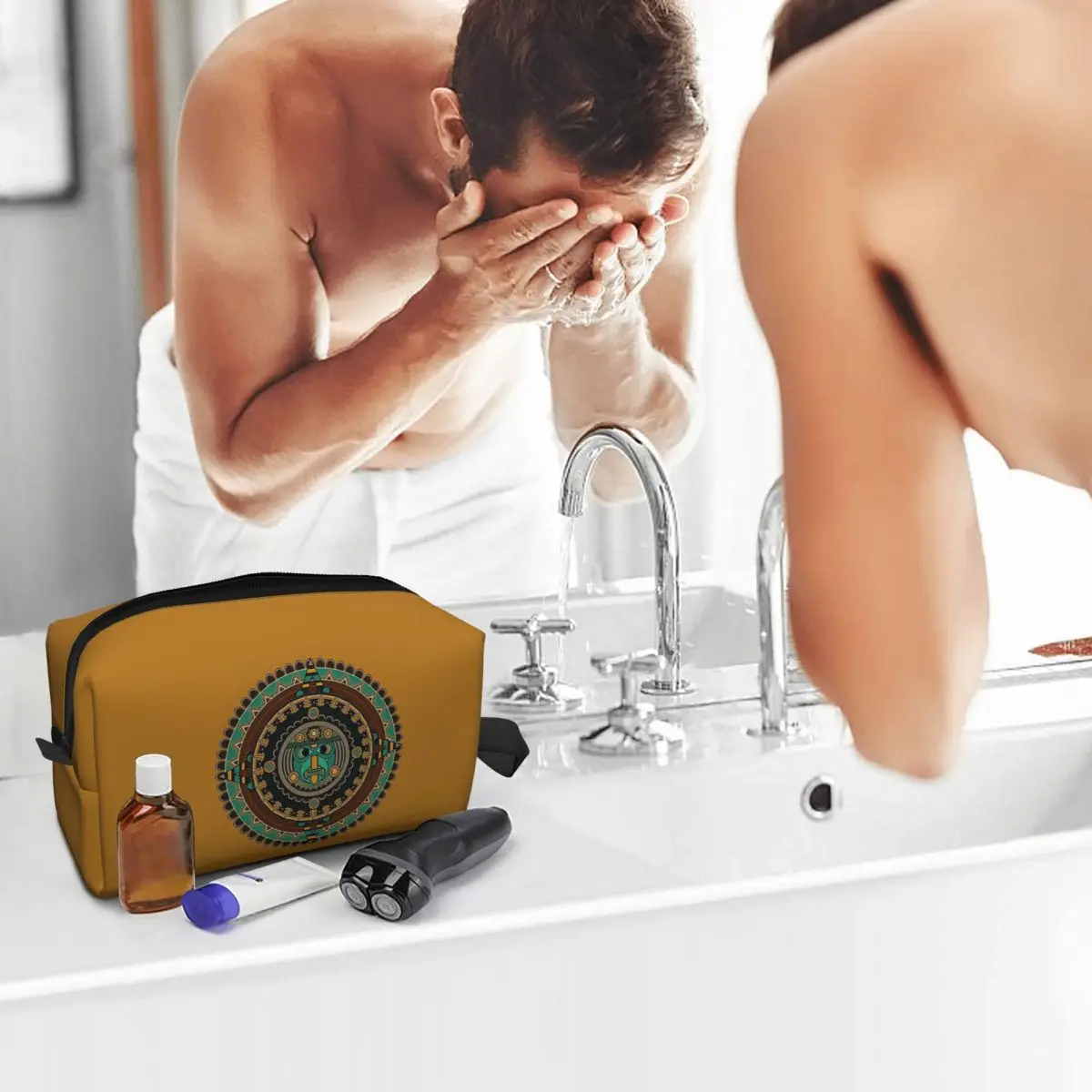 아즈텍 달력 메이크업 가방 화장품 주최자 보관 Dopp 키트 세면 용품 화장품 가방 여성용 뷰티 여행 연필 케이스