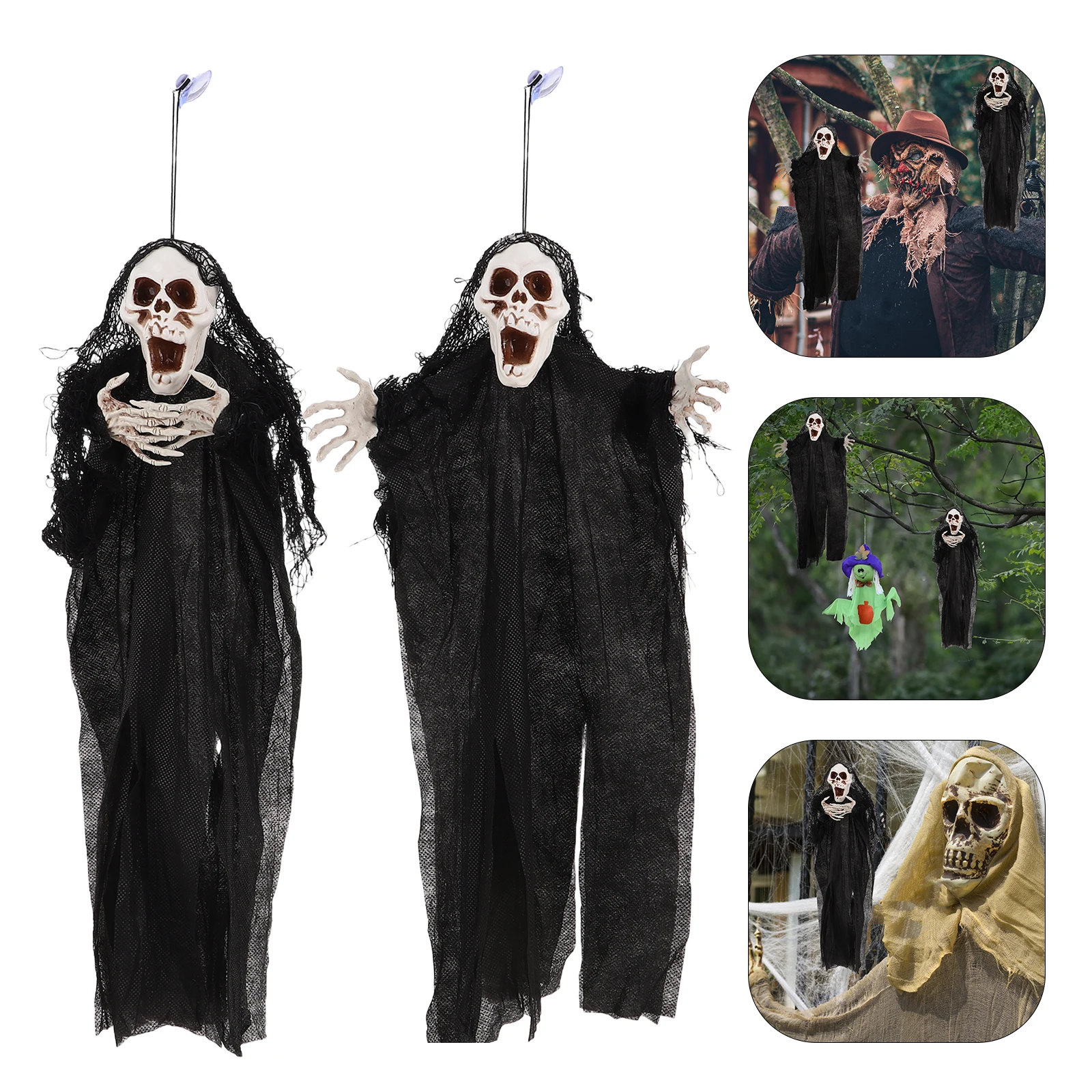 2 قطعة ديكور معلق للهالوين دعائم غرفة الهروب من البلاستيك الأسود ديكورات الشبح في الخارج