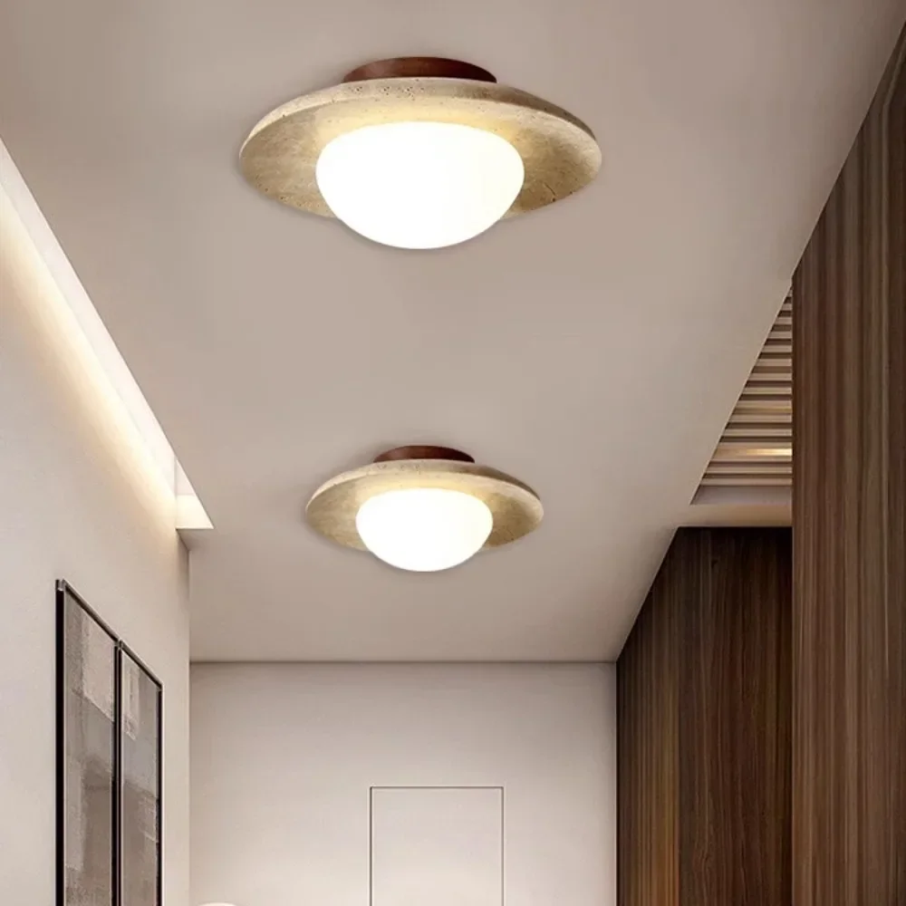 

Japanese style yellow cave stone ceiling light, home living room balcony corridor light, retro minimalist villa corridor light